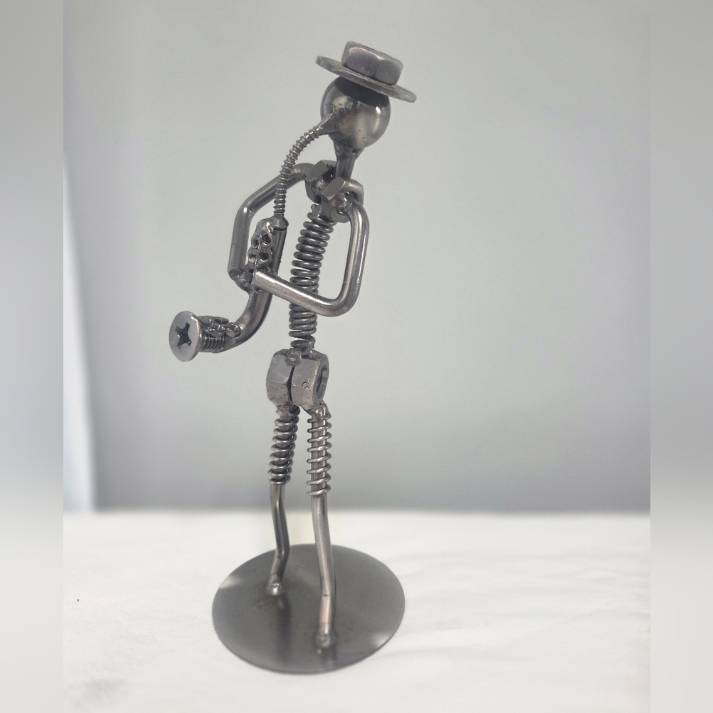 Metal Nuts and Bolts Art Saxophone Player Figurine